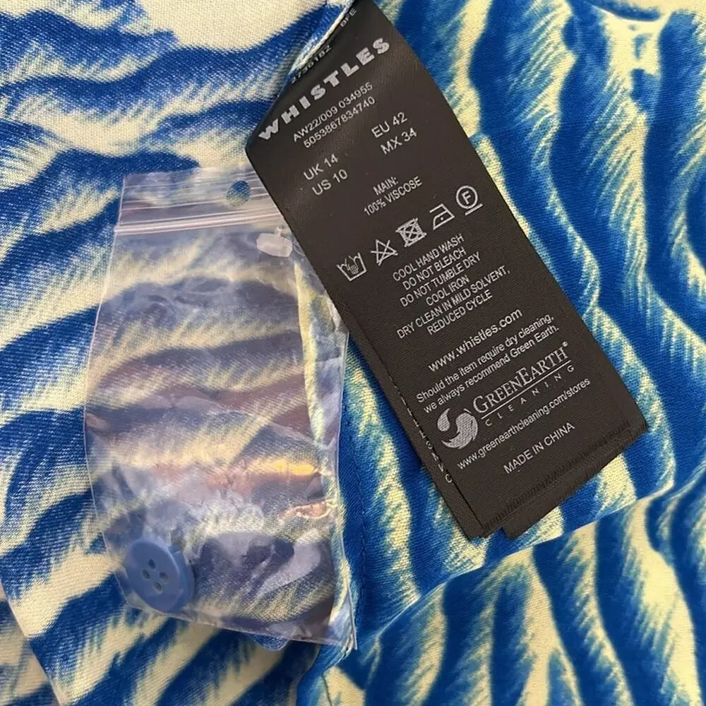 Whistles Sea foam Blue Button Front Midi Skirt, Women’s Size 10 NWT